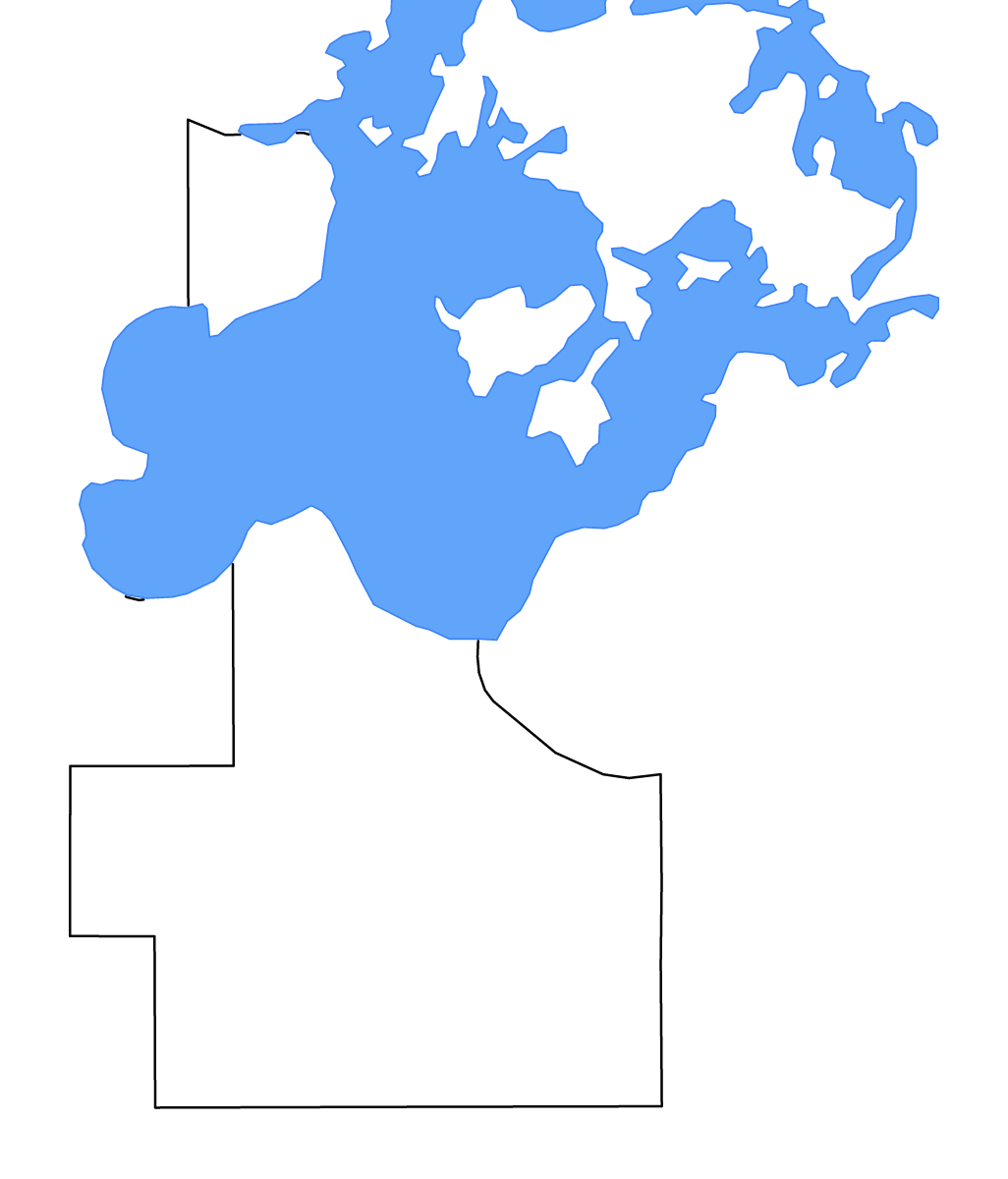 Outline map of Lake of the Woods County, Minnesota with lakes and rivers.