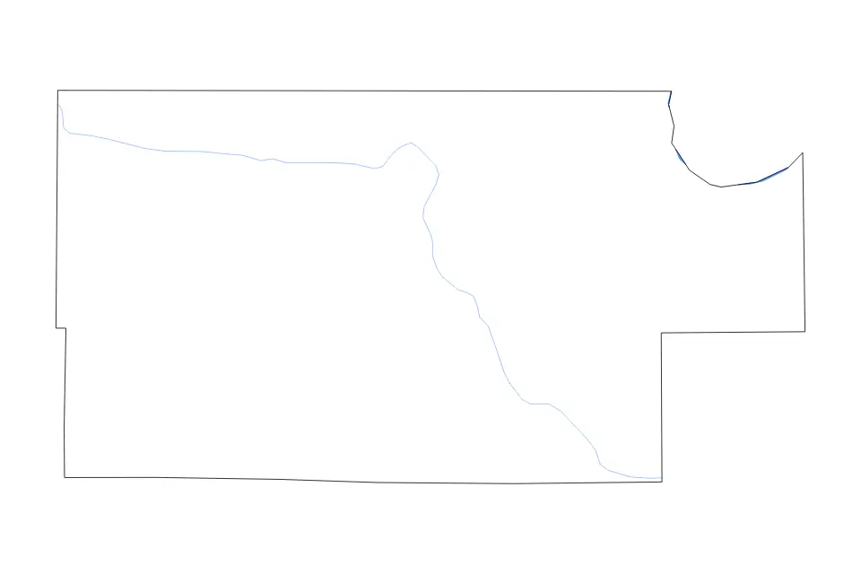 Outline map of Roseau County, Minnesota with subdivision borders and major lakes and rivers.