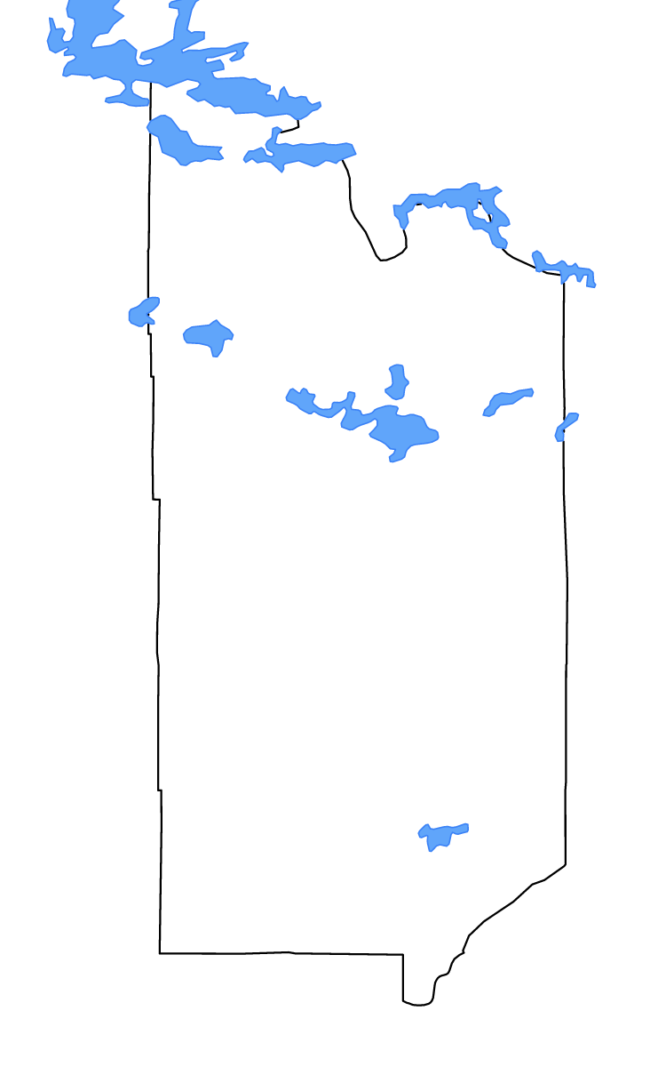Mapa de contorno de St. Louis, Minnesota con lagos y ríos.