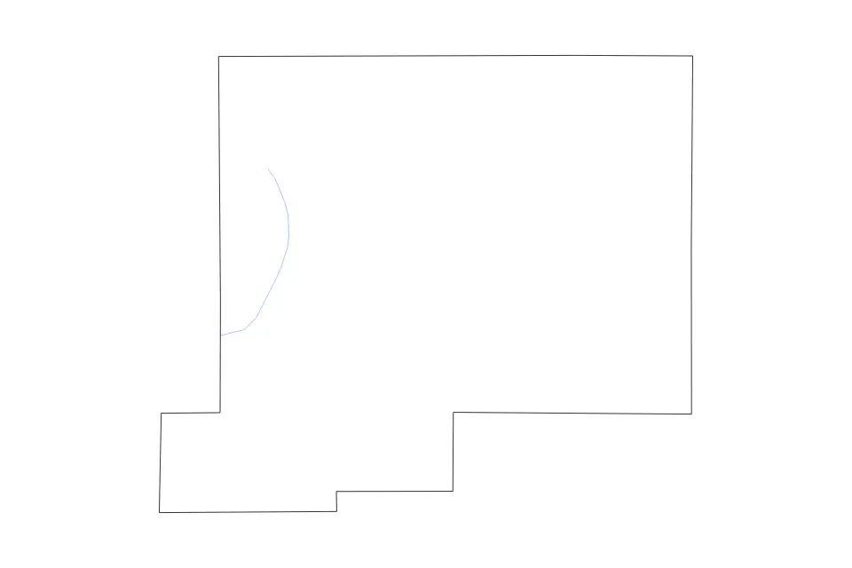 Outline map of Chickasaw County, Mississippi with subdivision borders and rivers.