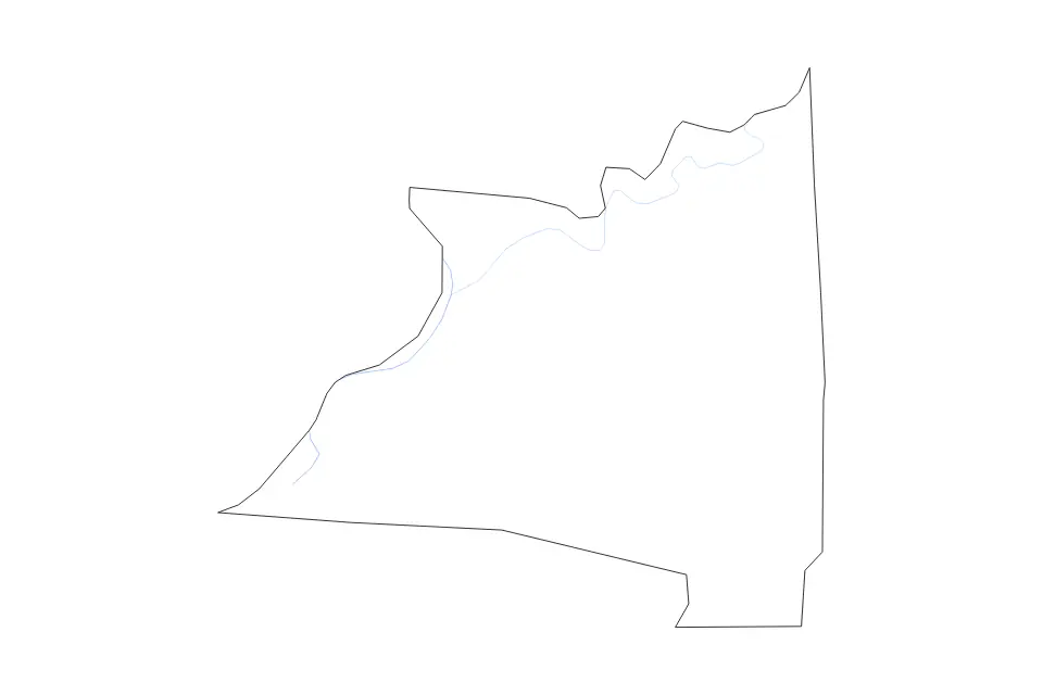 Outline map of Claiborne County, Mississippi with subdivision borders and rivers.