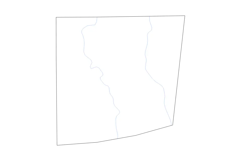 Outline map of Clarke County, Mississippi with subdivision borders and rivers.