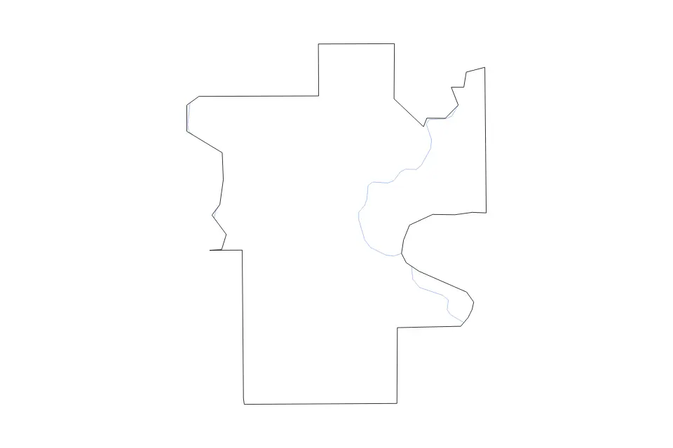 Outline map of Humphreys County, Mississippi with subdivision borders and rivers.