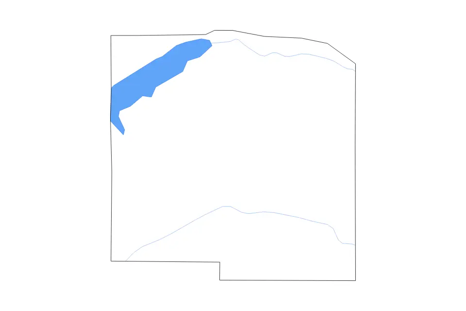 Outline map of Lafayette County, Mississippi with subdivision borders and major lakes and rivers.