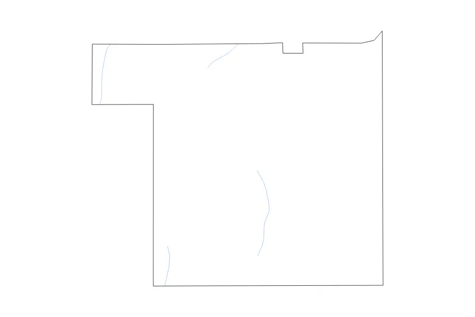 Outline map of Lincoln County, Mississippi with subdivision borders and rivers.