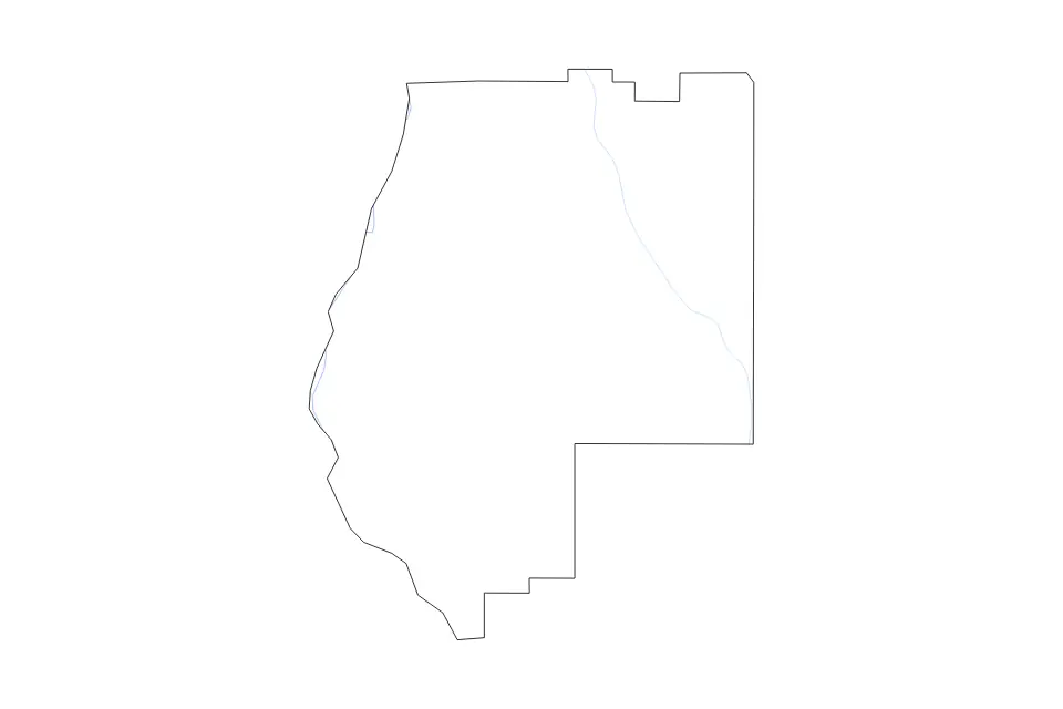 Outline map of Pearl River County, Mississippi with subdivision borders and rivers.