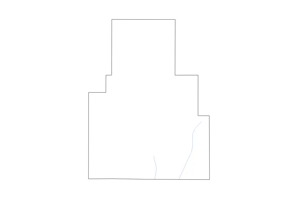 Outline map of Tippah County, Mississippi with subdivision borders and rivers.