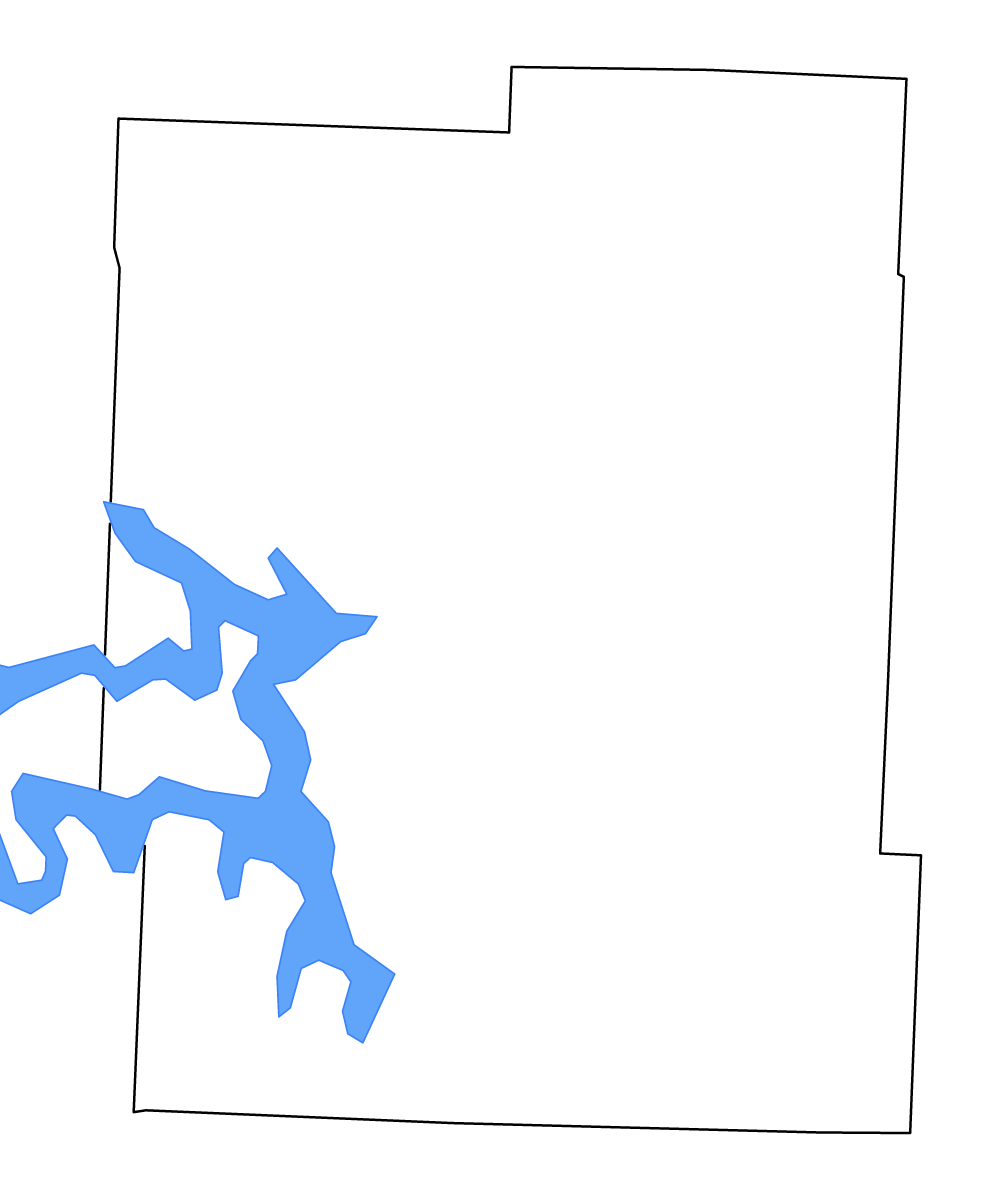 Mapa de contorno de Benton, Missouri con lagos y ríos.
