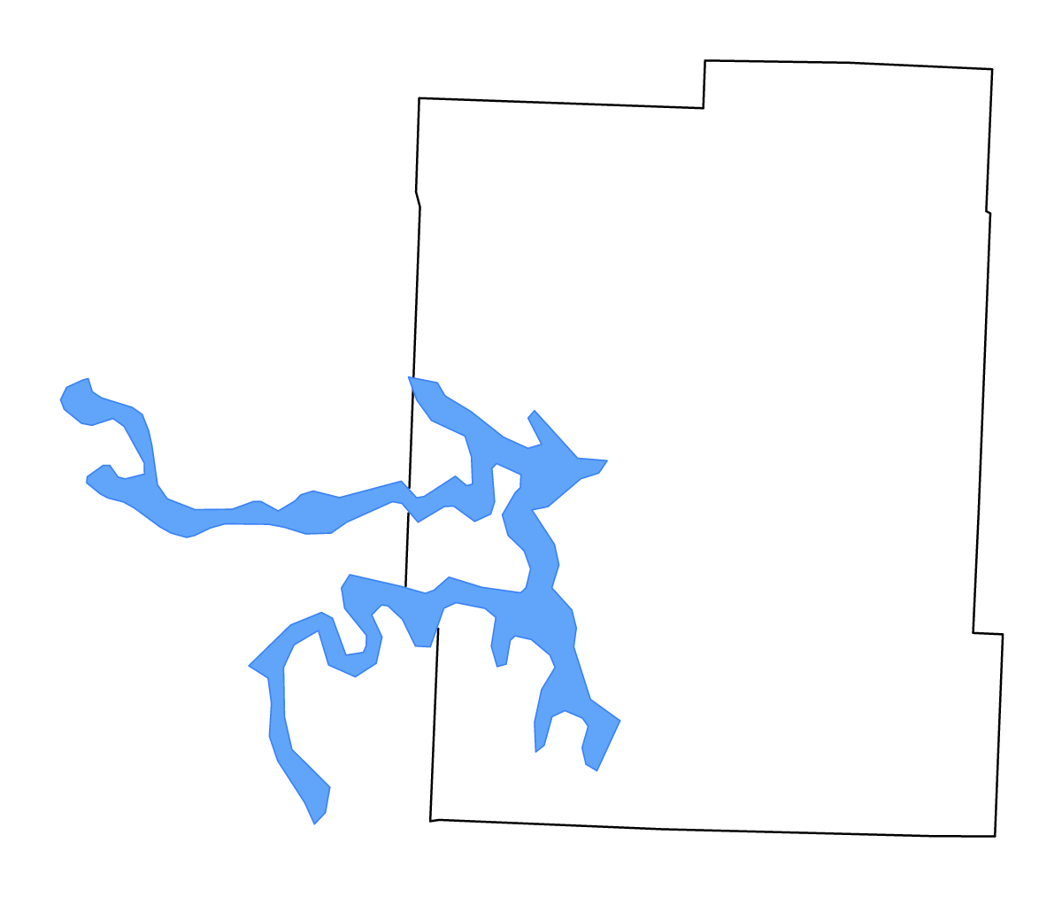 Mapa de contorno de Benton, Missouri con lagos y ríos.
