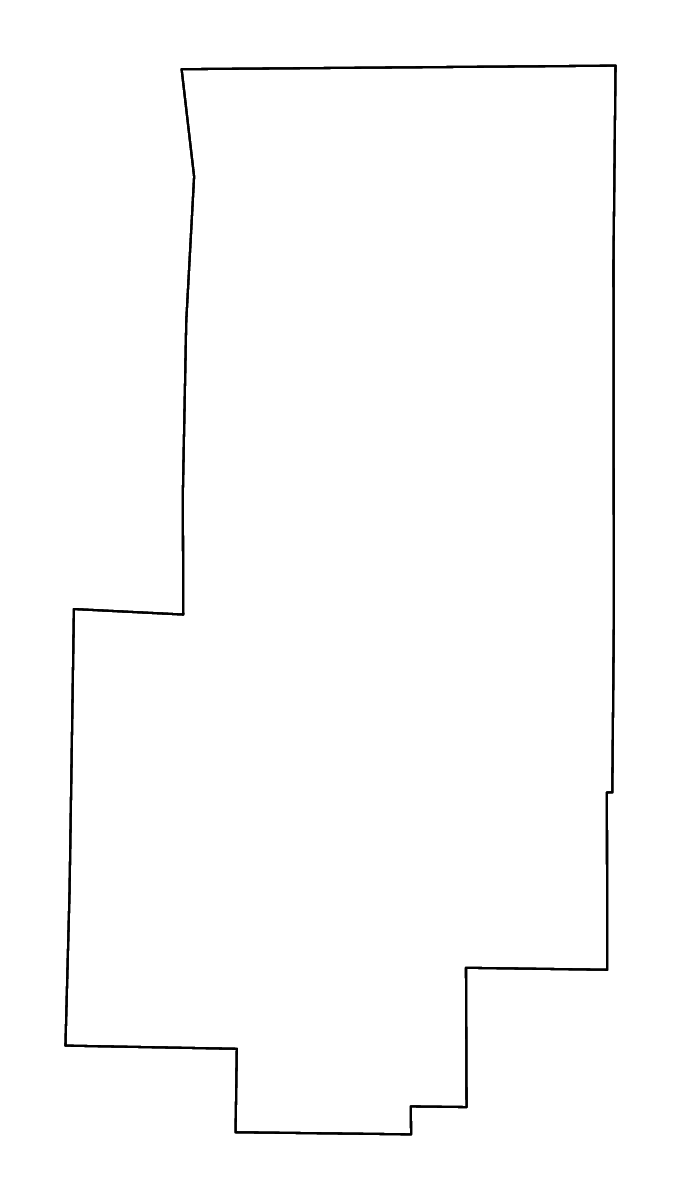 Mapa de contorno de Bollinger, Missouri con ríos.