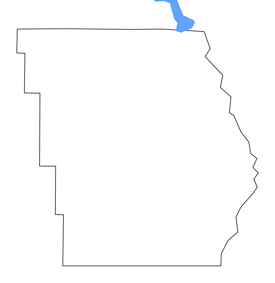 Mapa de contorno de Butler, Missouri con lagos y ríos.