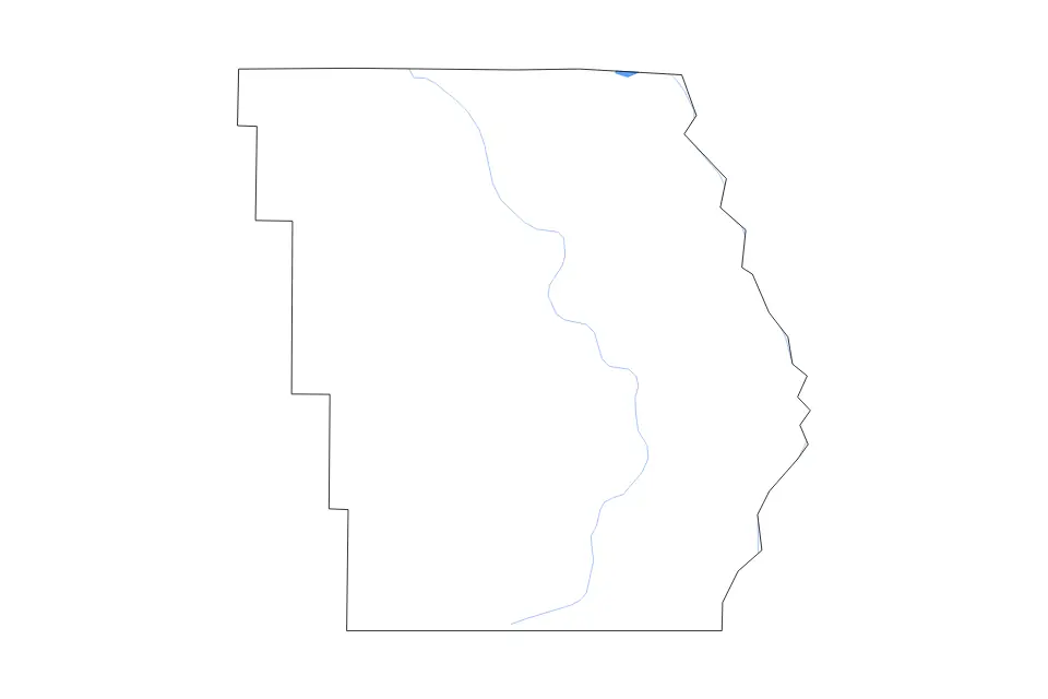 Outline map of Butler County, Missouri with subdivision borders and major lakes and rivers.