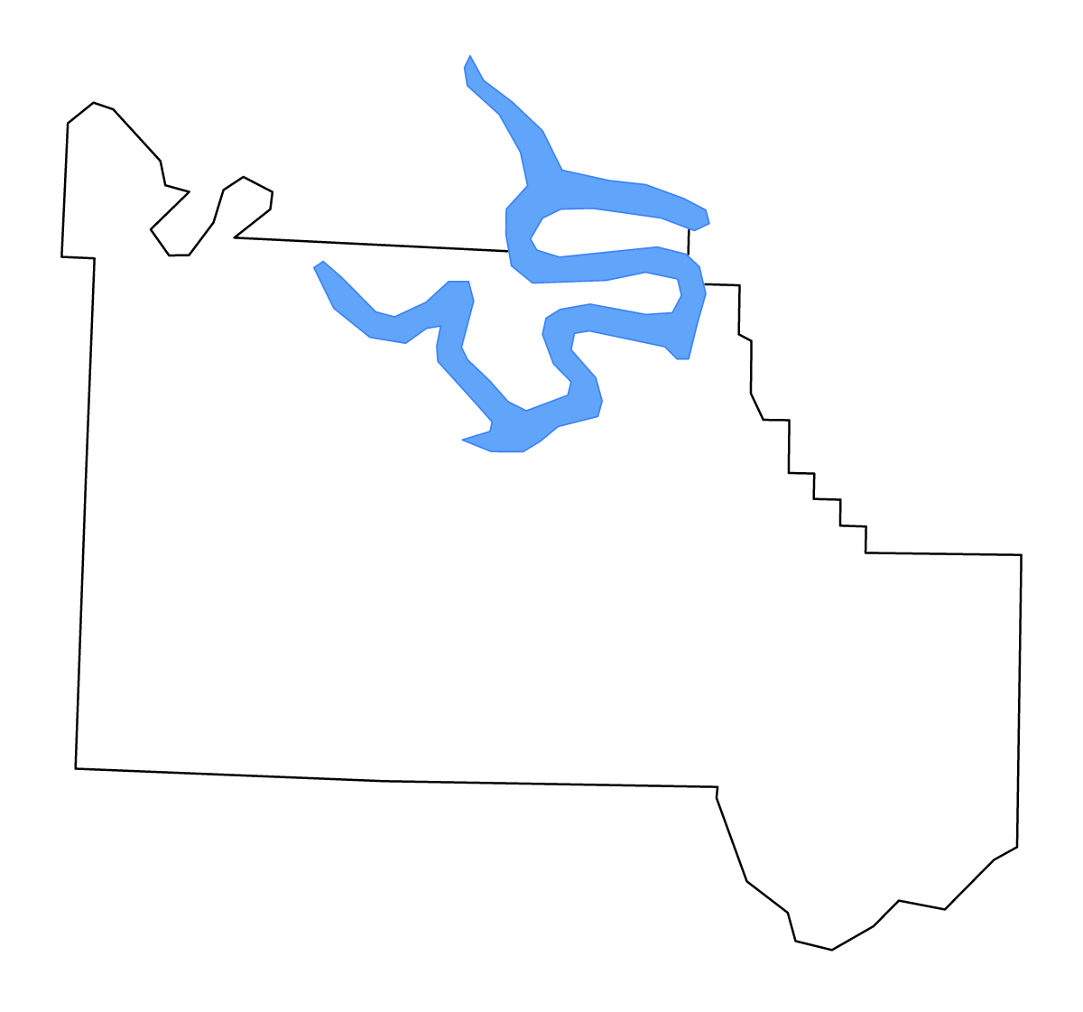 Mapa de contorno de Camden, Missouri con lagos y ríos.