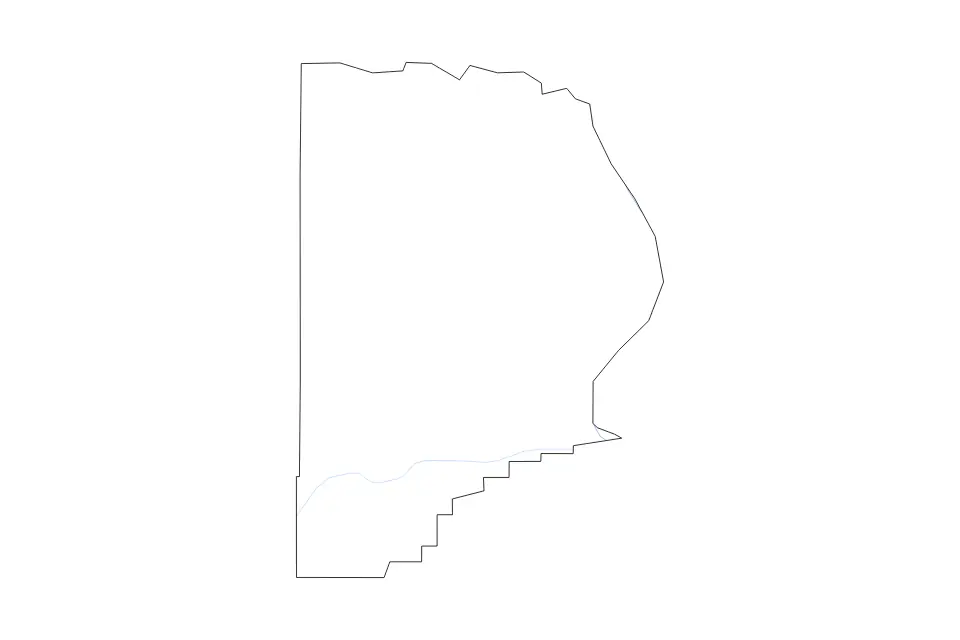 Outline map of Cape Girardeau County, Missouri with subdivision borders and rivers.