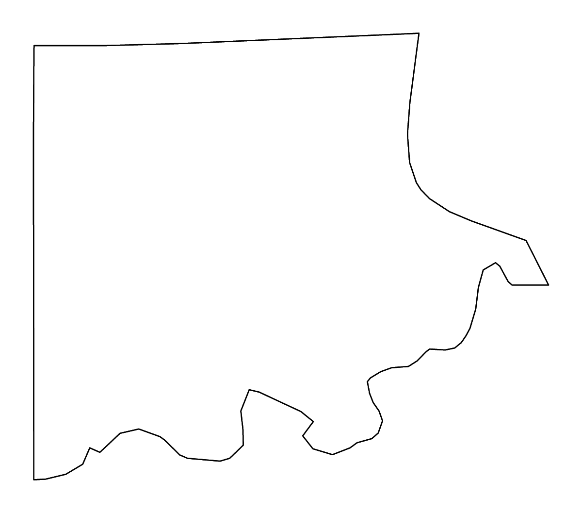 Mapa de contorno de Carroll, Missouri con ríos.