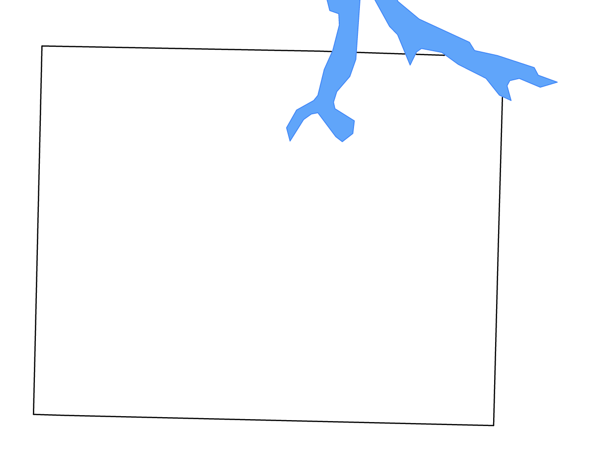 Carte de contour de Dade, Missouri avec lacs et rivières.