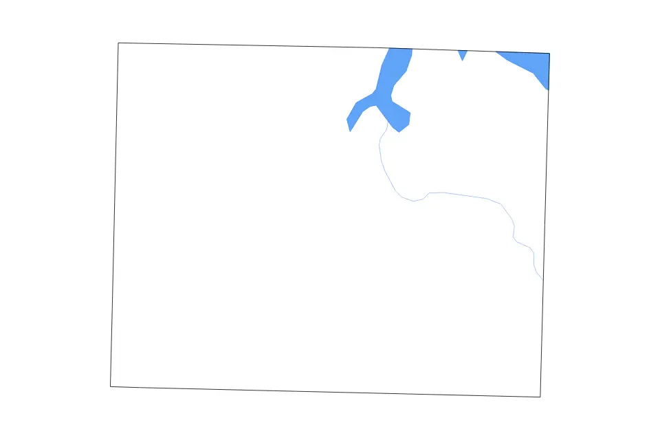 Outline map of Dade County, Missouri with subdivision borders and major lakes and rivers.