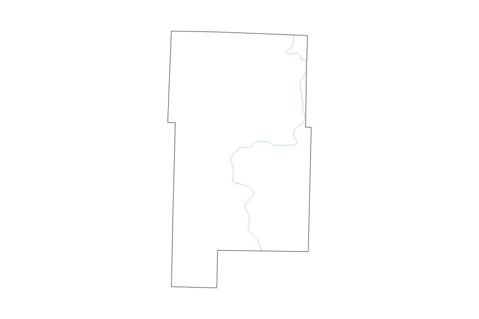 Outline map of Dallas County, Missouri with subdivision borders and rivers.