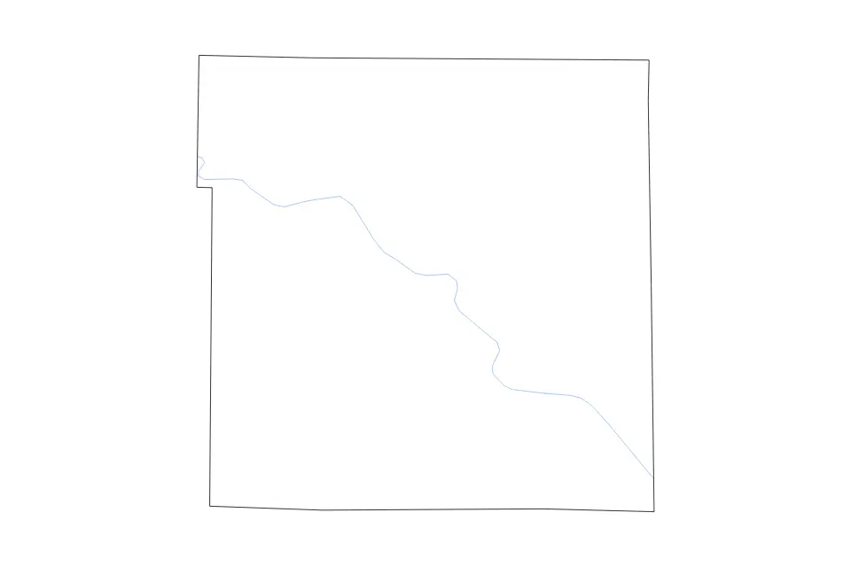 Outline map of Daviess County, Missouri with subdivision borders and rivers.