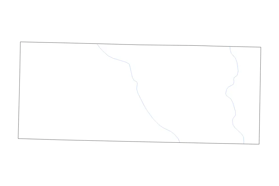 Outline map of Douglas County, Missouri with subdivision borders and rivers.