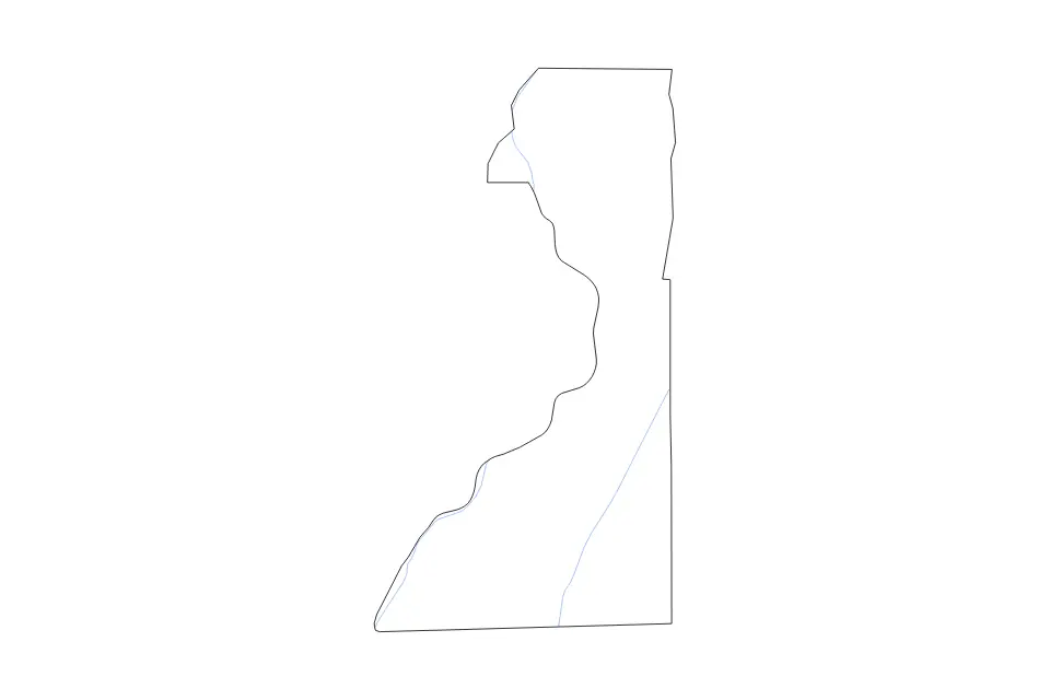 Outline map of Dunklin County, Missouri with subdivision borders and rivers.