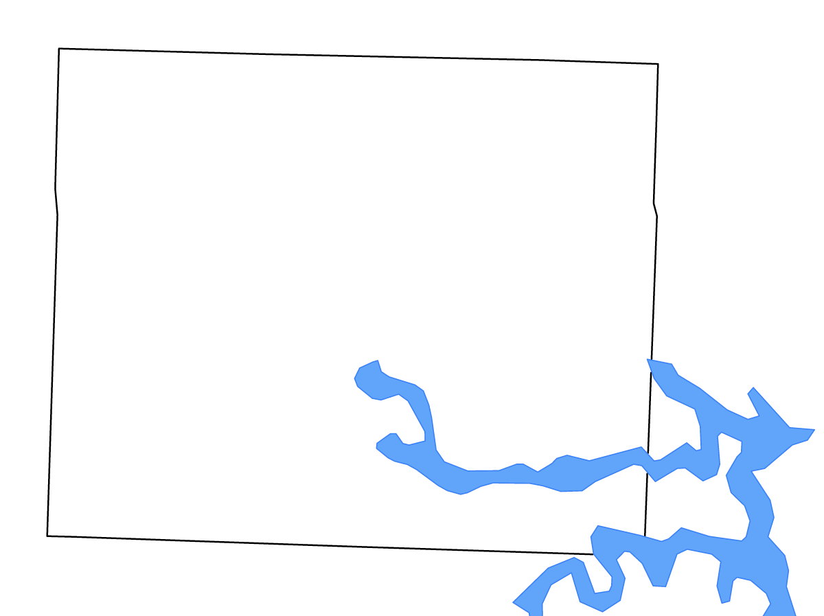 Mapa de contorno de Henry, Missouri con lagos y ríos.
