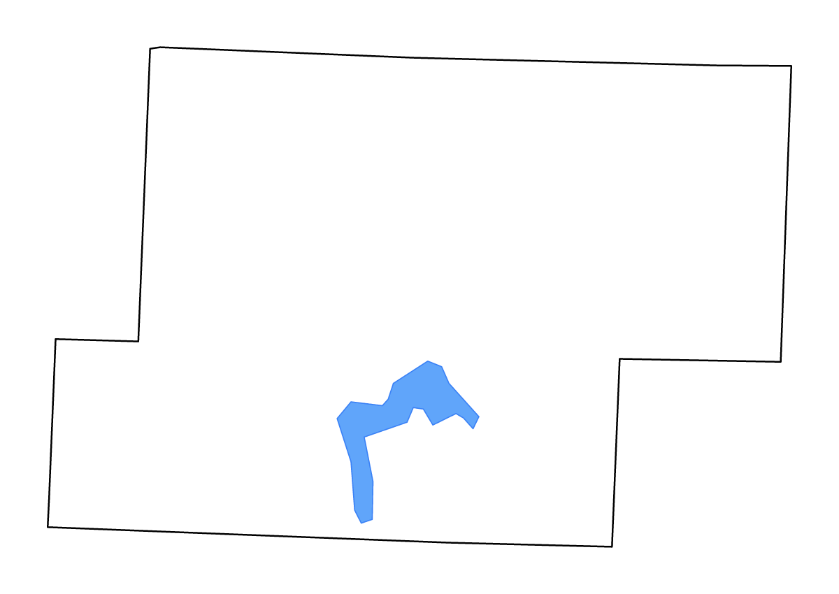 Mapa de contorno de Hickory, Missouri con lagos y ríos.