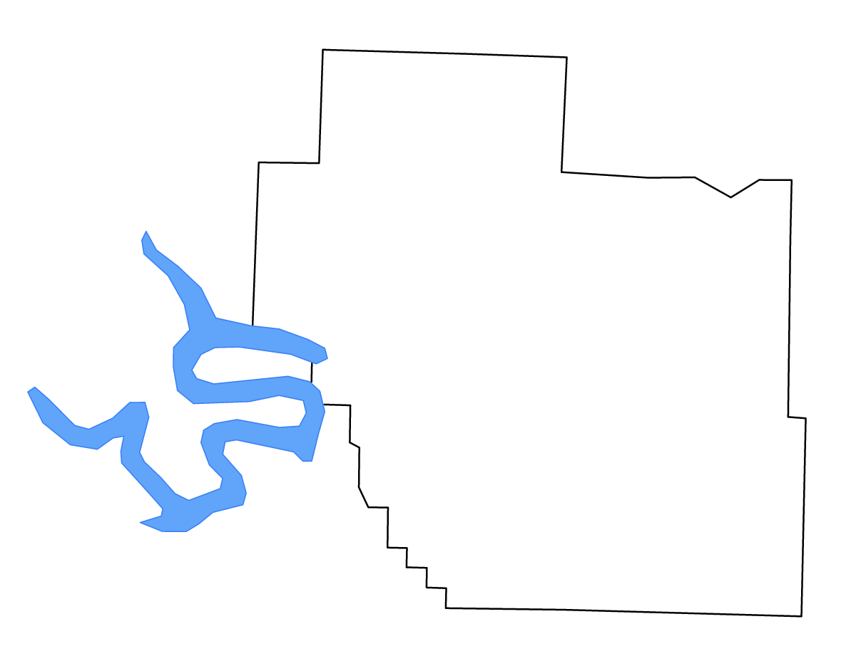 Mapa de contorno de Miller, Missouri con lagos y ríos.