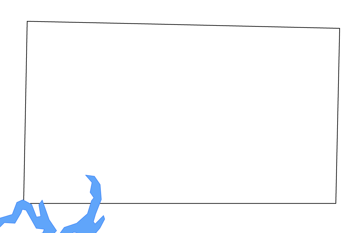 Mapa de contorno de Ozark, Missouri con lagos y ríos.