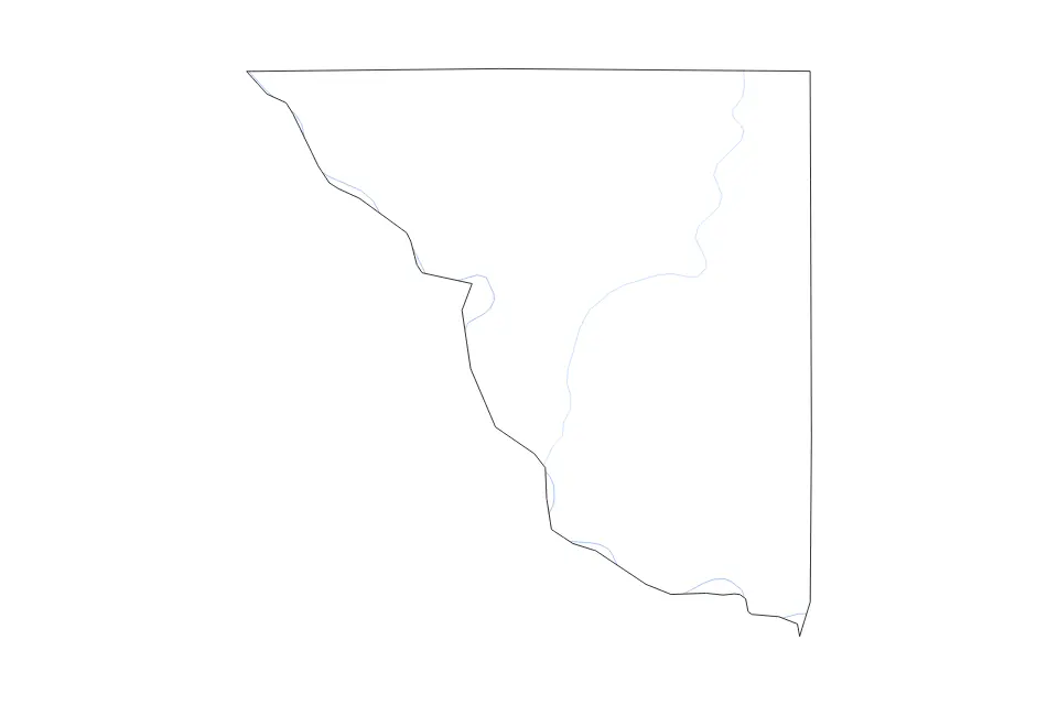 Outline map of Platte County, Missouri with subdivision borders and rivers.