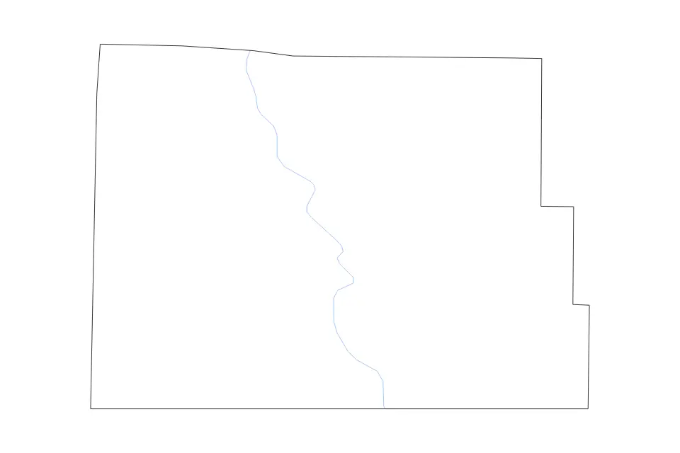 Outline map of Ripley County, Missouri with subdivision borders and rivers.