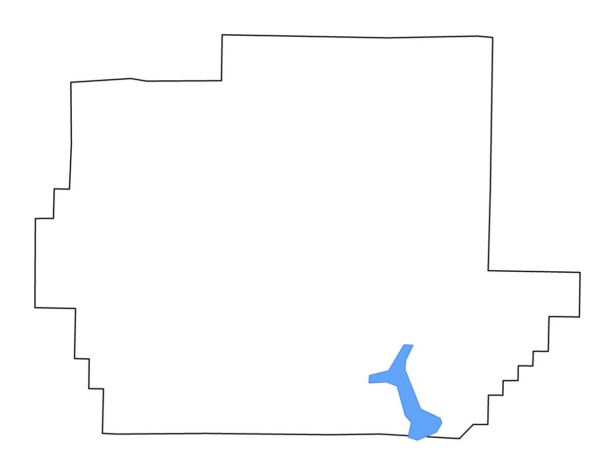 Mapa de contorno de Wayne, Missouri con lagos y ríos.