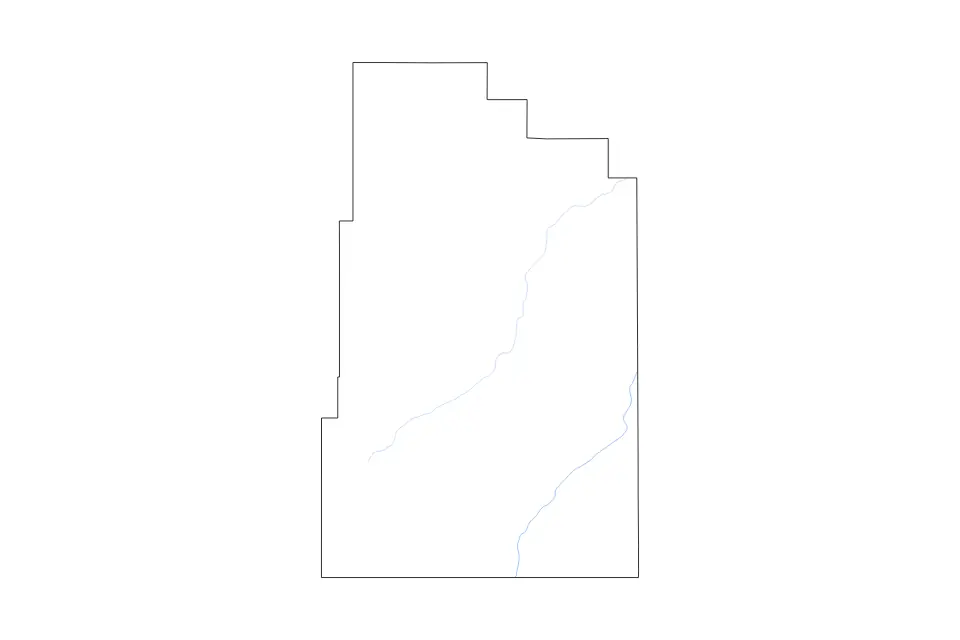 Outline map of Carter County, Montana with subdivision borders and rivers.