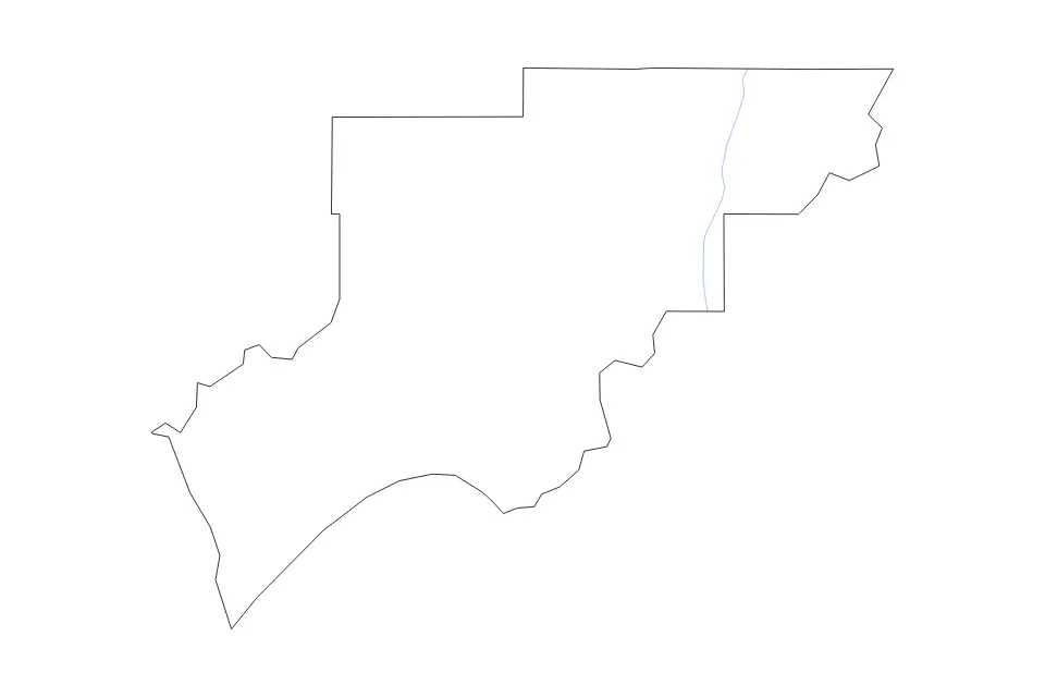 Outline map of Deer Lodge County, Montana with subdivision borders and rivers.