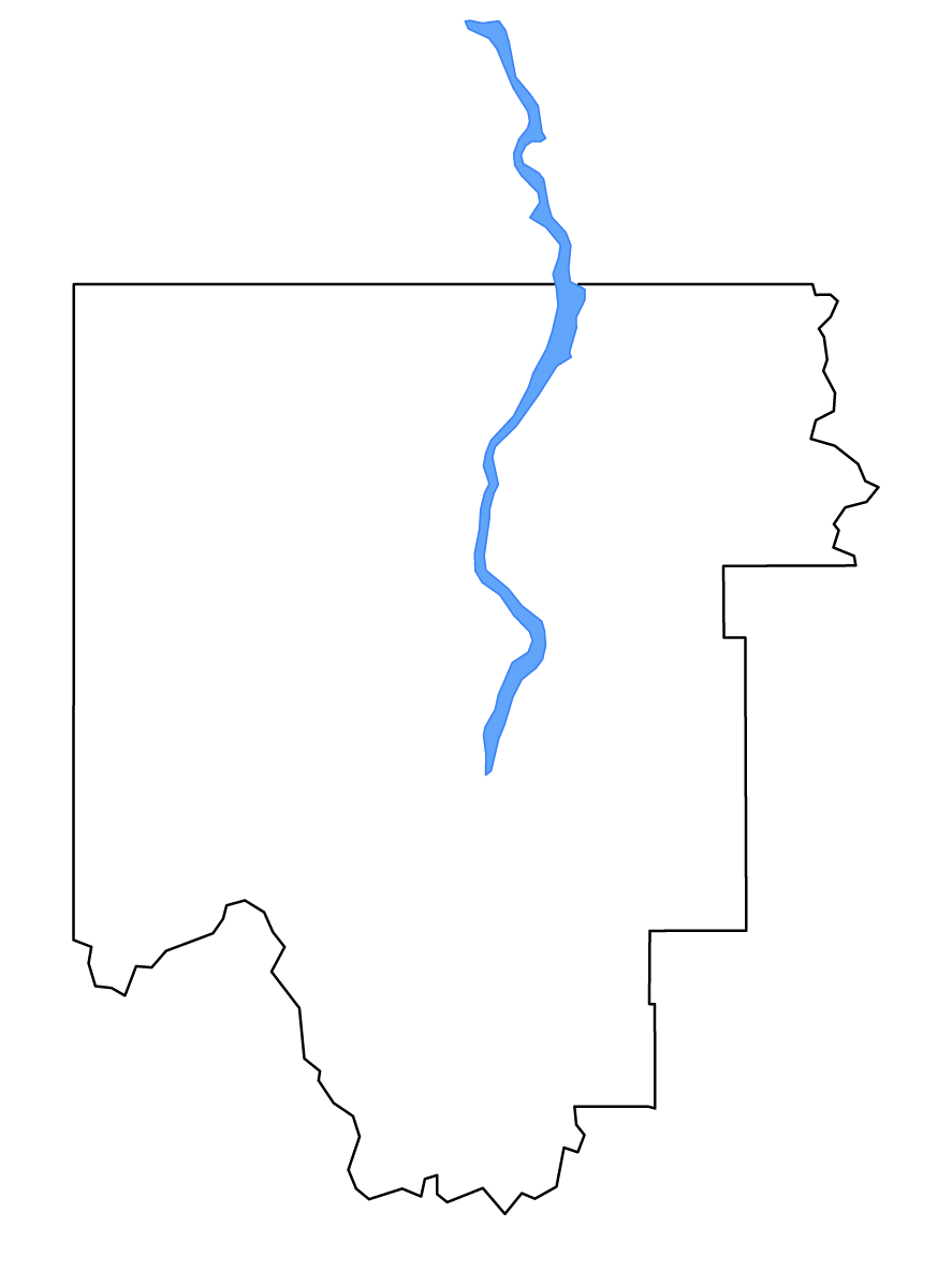 Outline map of Lincoln County, Montana with lakes and rivers.
