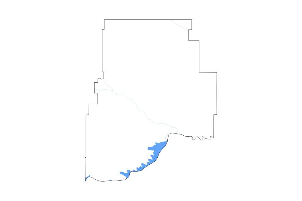 Outline map of Valley County, Montana with subdivision borders and major lakes and rivers.