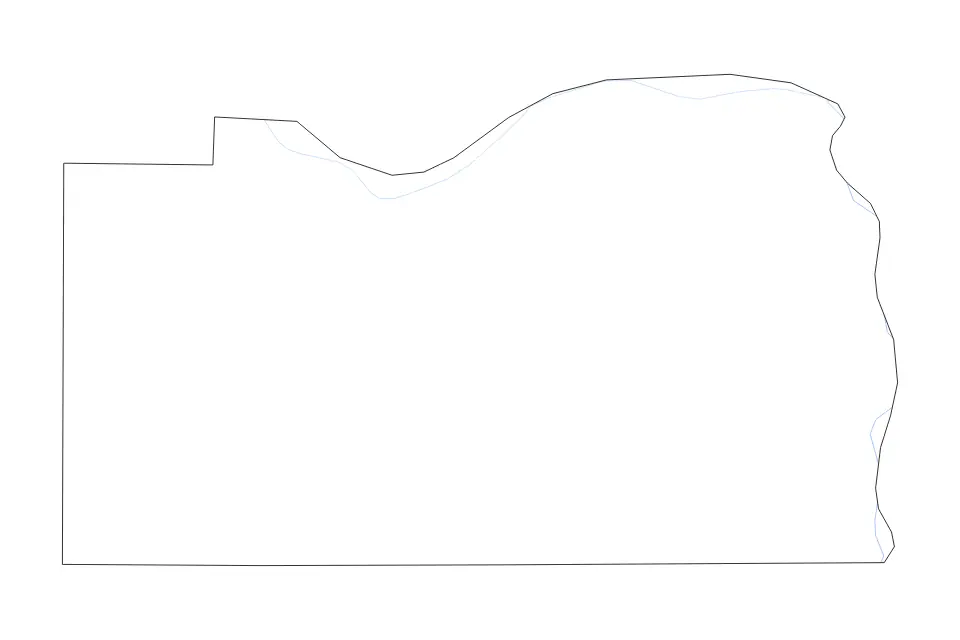 Outline map of Cass County, Nebraska with subdivision borders and rivers.