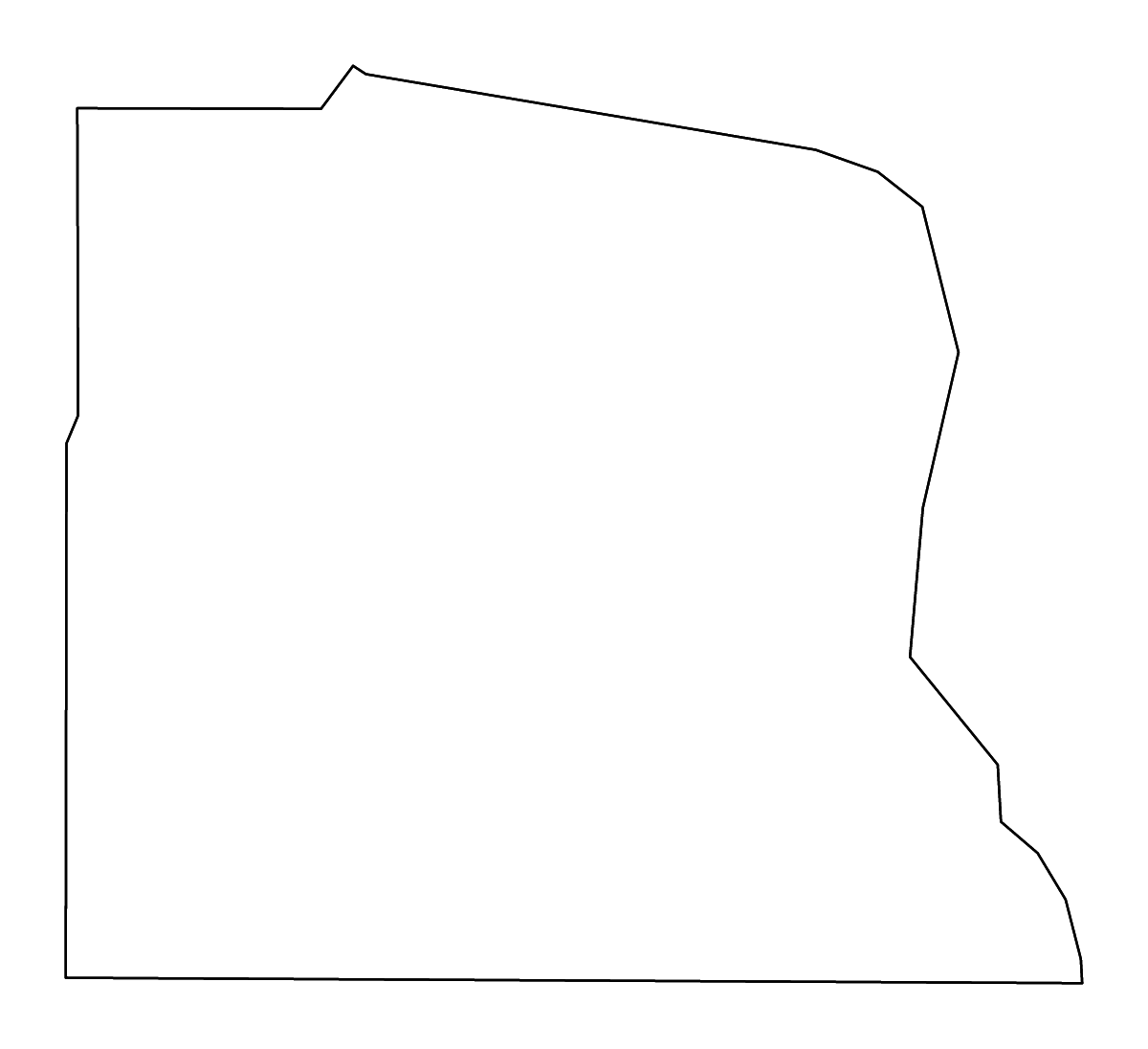Outline map of Dakota County, Nebraska with rivers.