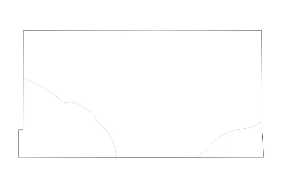 Outline map of Deuel County, Nebraska with subdivision borders and rivers.