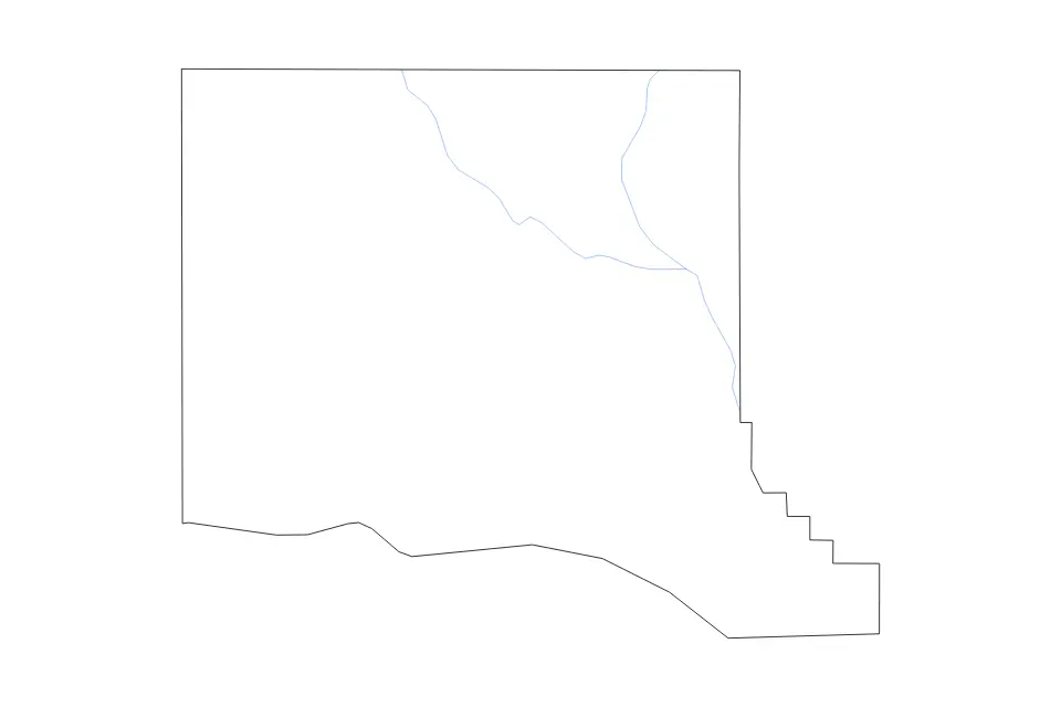 Outline map of Dodge County, Nebraska with subdivision borders and rivers.