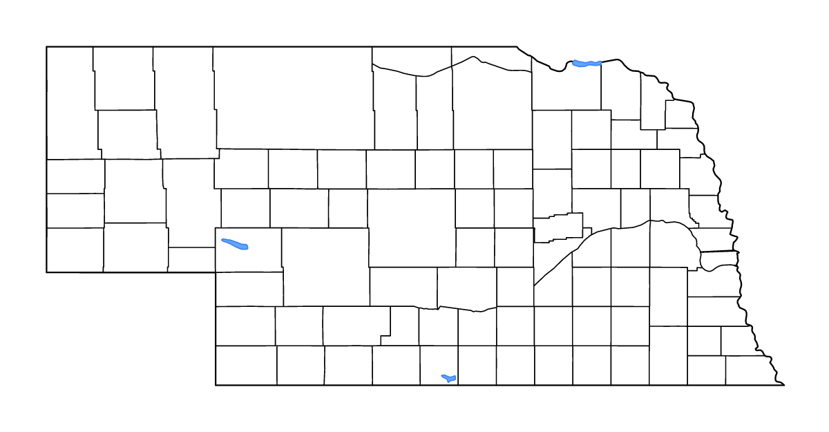 Carte de contour de Nebraska, United States avec limites administratives internes, lacs et rivières.