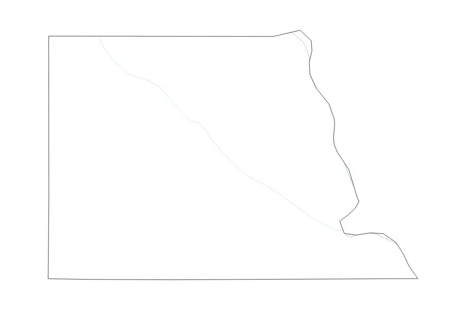 Carte de Nemaha, Nebraska de type contour et rivières pour Amérique du Nord, montrant contour et rivières avec des limites nettes.