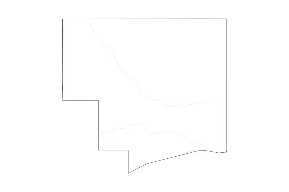 Outline map of Platte County, Nebraska with subdivision borders and rivers.