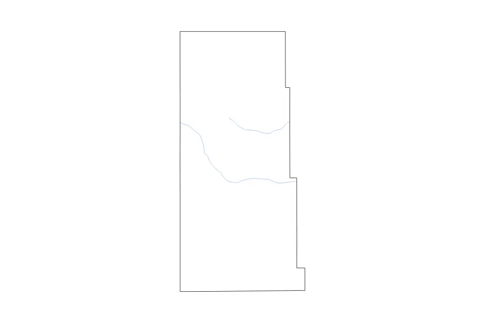 Outline map of Sioux County, Nebraska with subdivision borders and rivers.