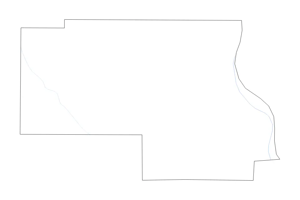 Outline map of Thurston County, Nebraska with subdivision borders and rivers.