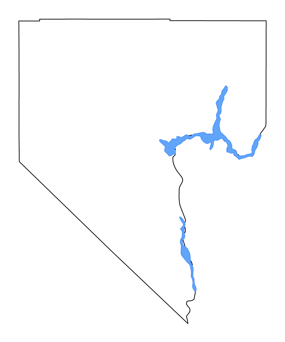 Mapa de contorno de Clark, Nevada con lagos y ríos.