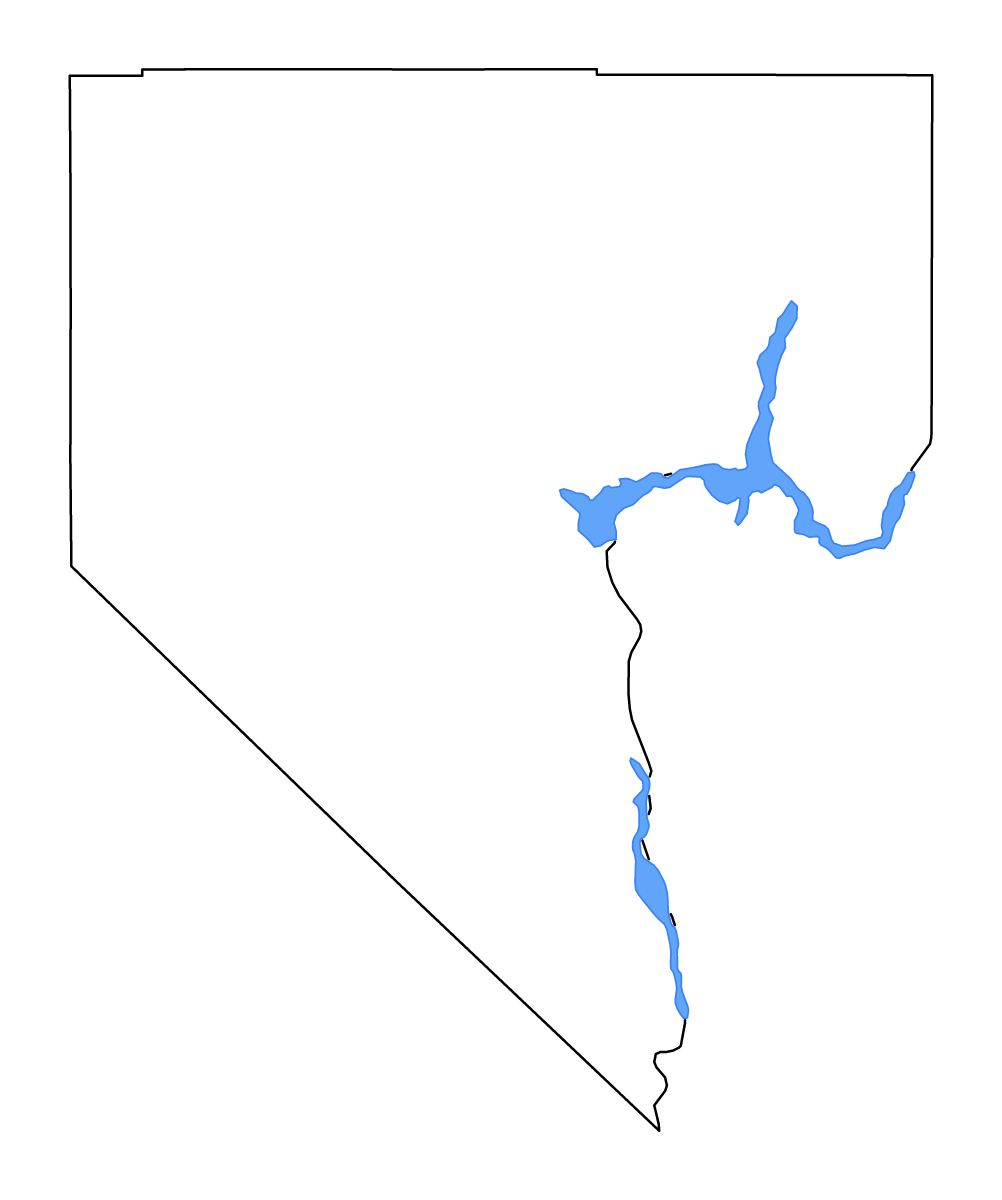 Mapa de contorno de Clark, Nevada con lagos y ríos.