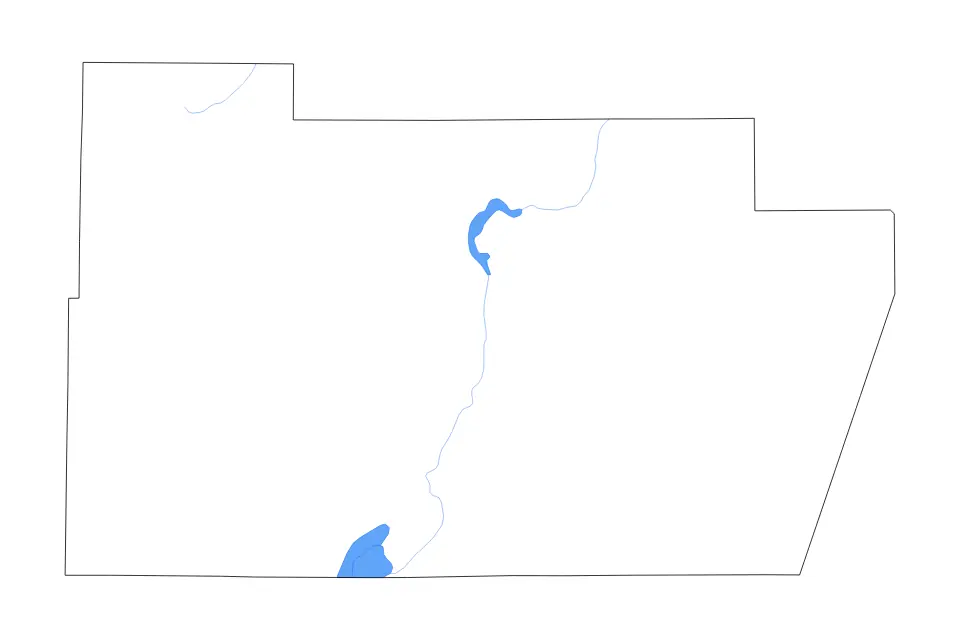 Outline map of Pershing County, Nevada with subdivision borders and major lakes and rivers.