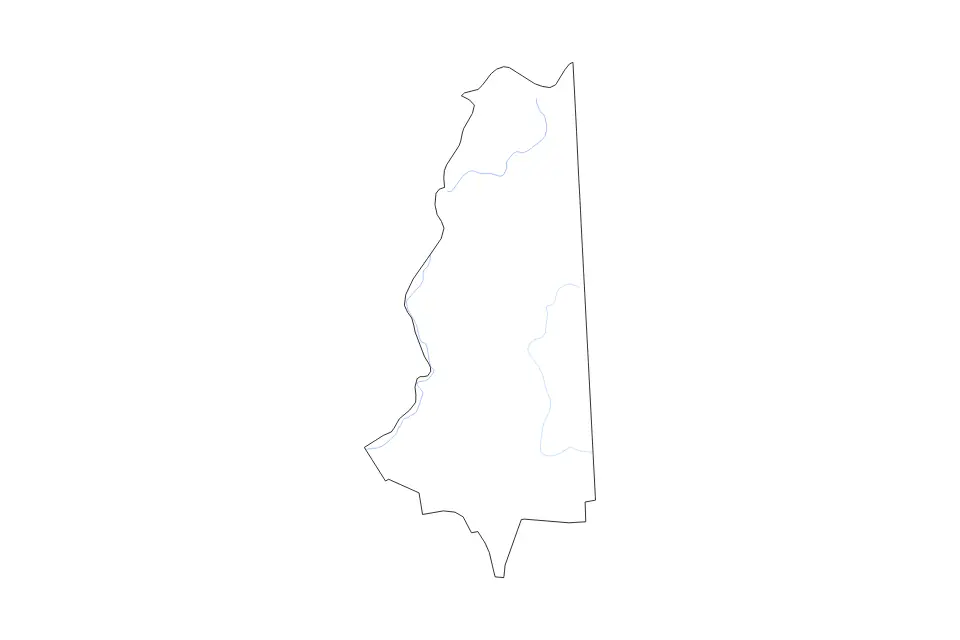 Outline map of Coös County, New Hampshire with subdivision borders and rivers.