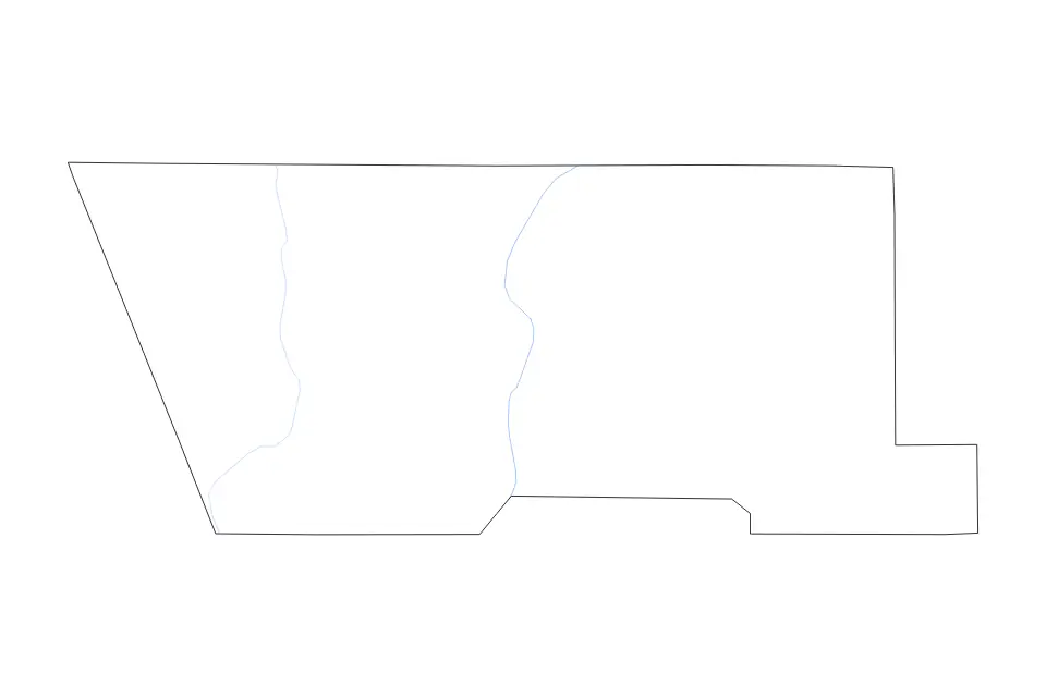 Outline map of Bernalillo County, New Mexico with subdivision borders and rivers.